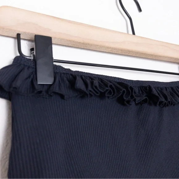 NEW Citrine x Anthropologie Alice Ruffle High Waist Ribbed Bikini Bottom L Black - Picture 8 of 10